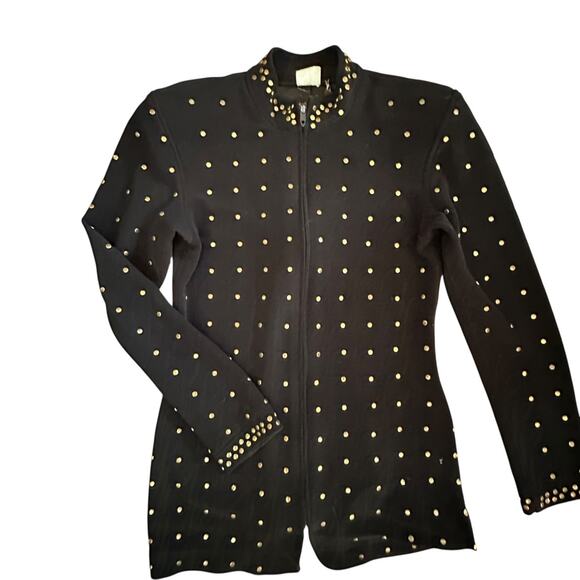 Vintage Tadashi Shoji Studded Jacket Black Gold Womens - Picture 1 of 4